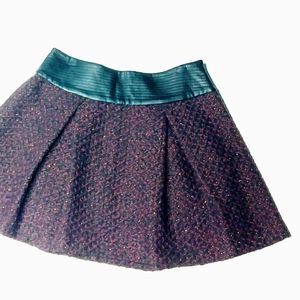 FAUX LEATHER BURGUNDY GOLD TWEED FABRIC MINI SKIRT